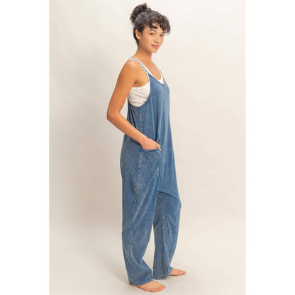 BLACK- Mineral Wash Spaghetti Strap Jumpsuit