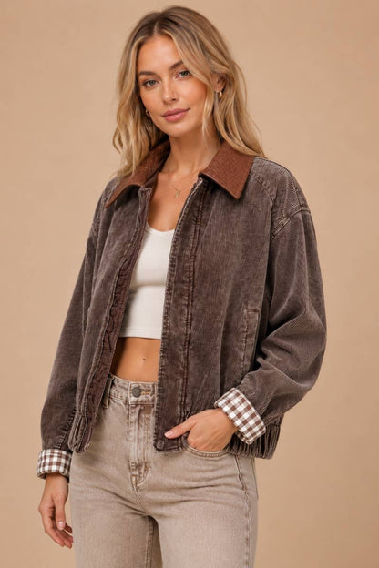 Ash Brown Corduroy Bomber Jacket