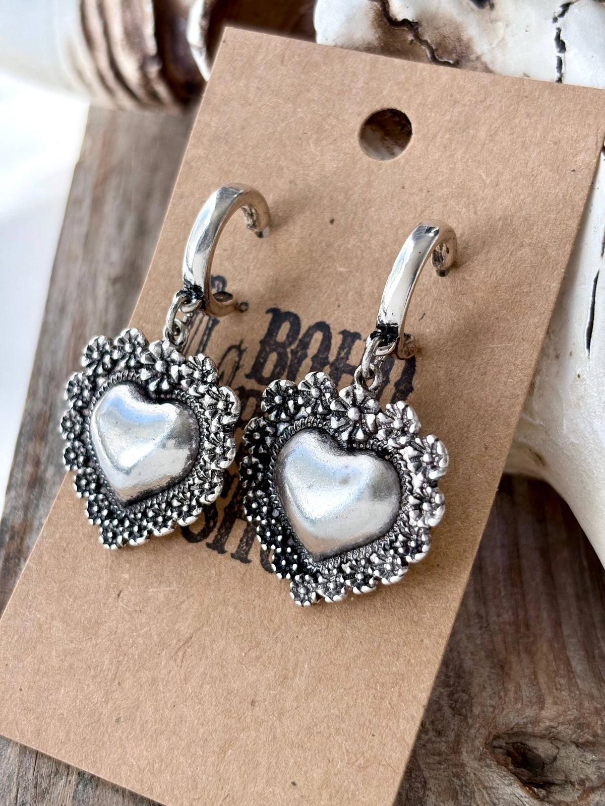 Western Style Heart Drop Hoop Earrings