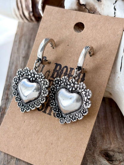 Western Style Heart Drop Hoop Earrings