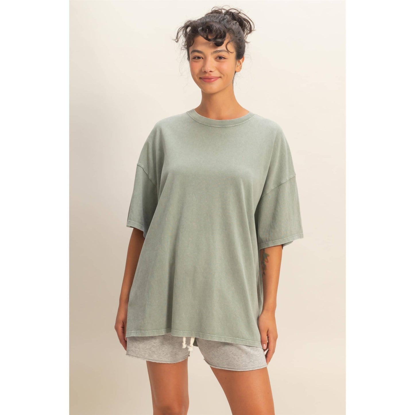 SAGE GREEN- Oversized Mineral Wash T-Shirt