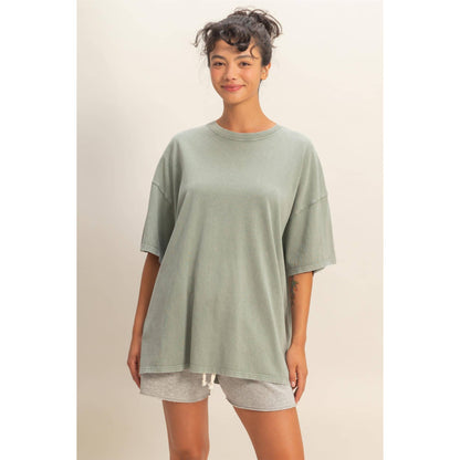 SAGE GREEN- Oversized Mineral Wash T-Shirt