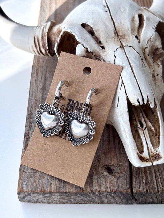 Western Style Heart Drop Hoop Earrings