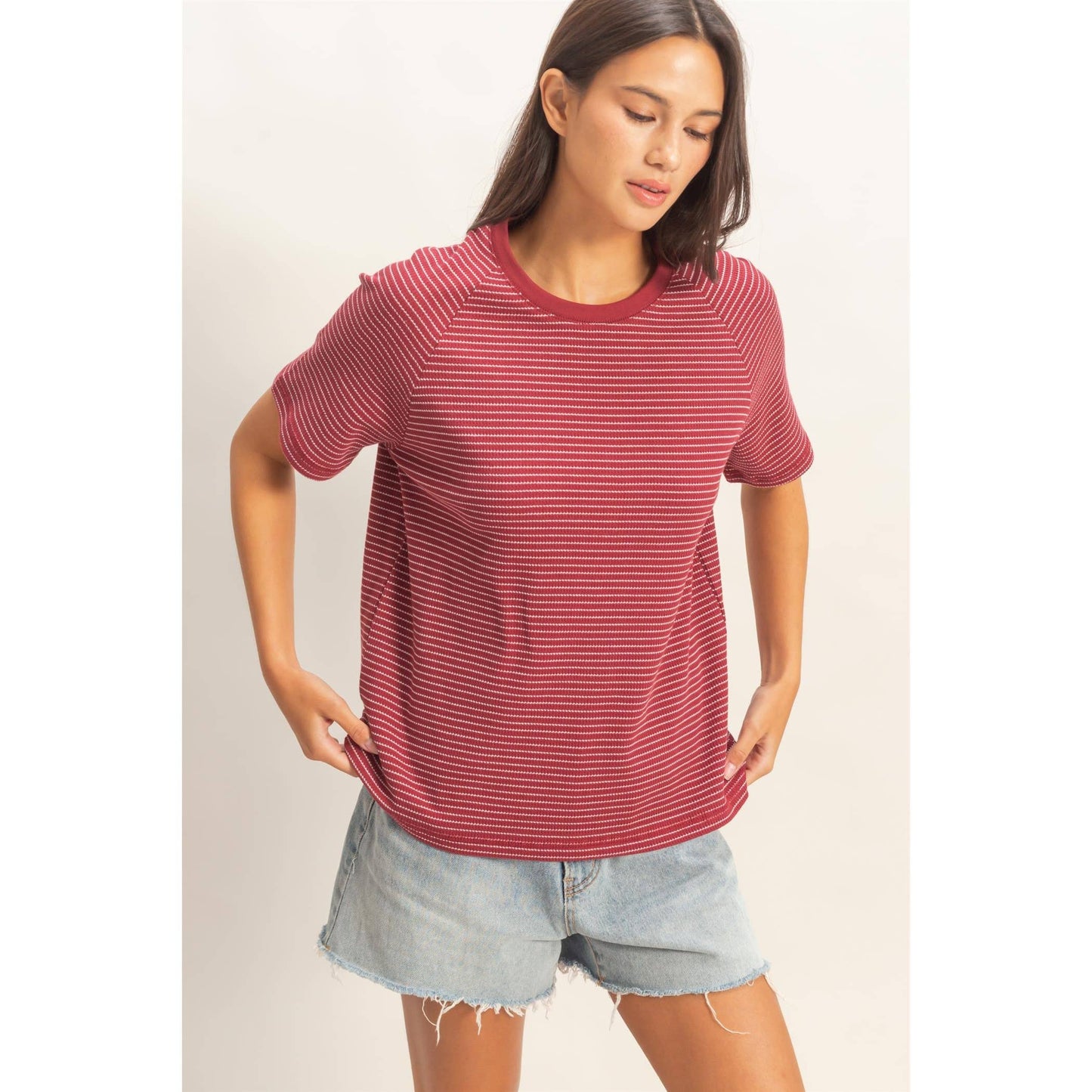 BROWN- Raelynn Striped Tee